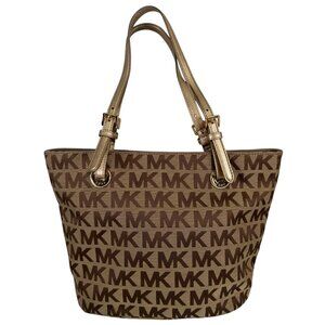 MICHAEL Michael Kors Jet Set Signature Tote Bag, Beige/Ebony/Gold
